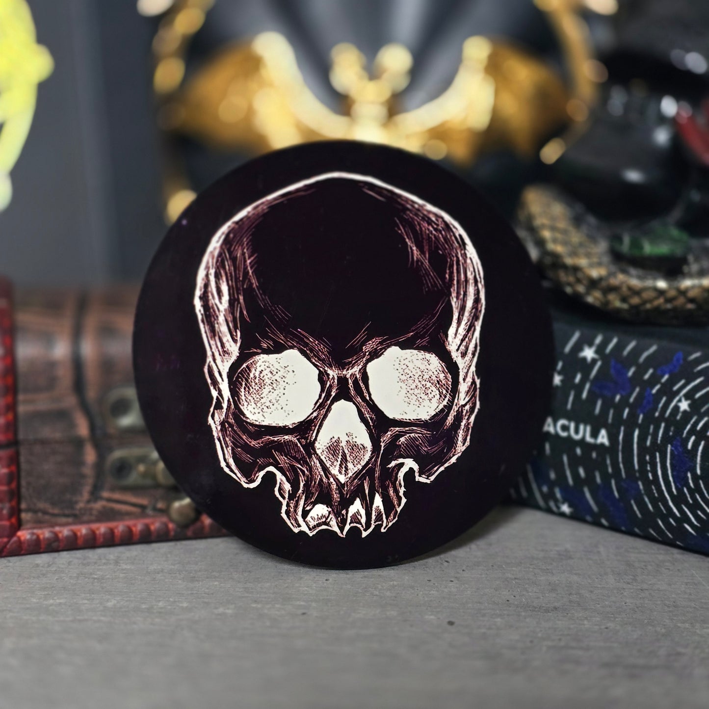 Skull Drawing Gothic Coaster | Gothic Home Office Decor