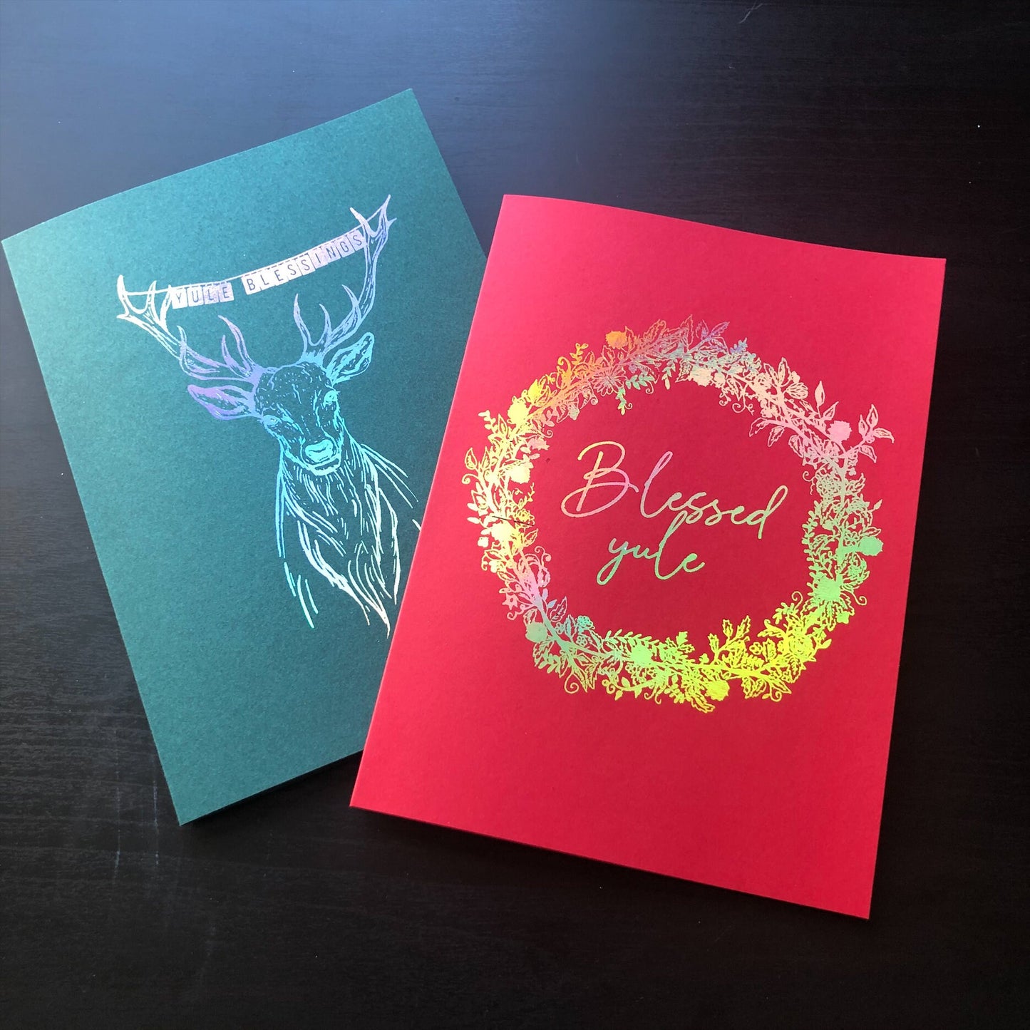 Yule cards - 2 pack | Stag & Yule Wicca Wreath | Pagan Xmas cards