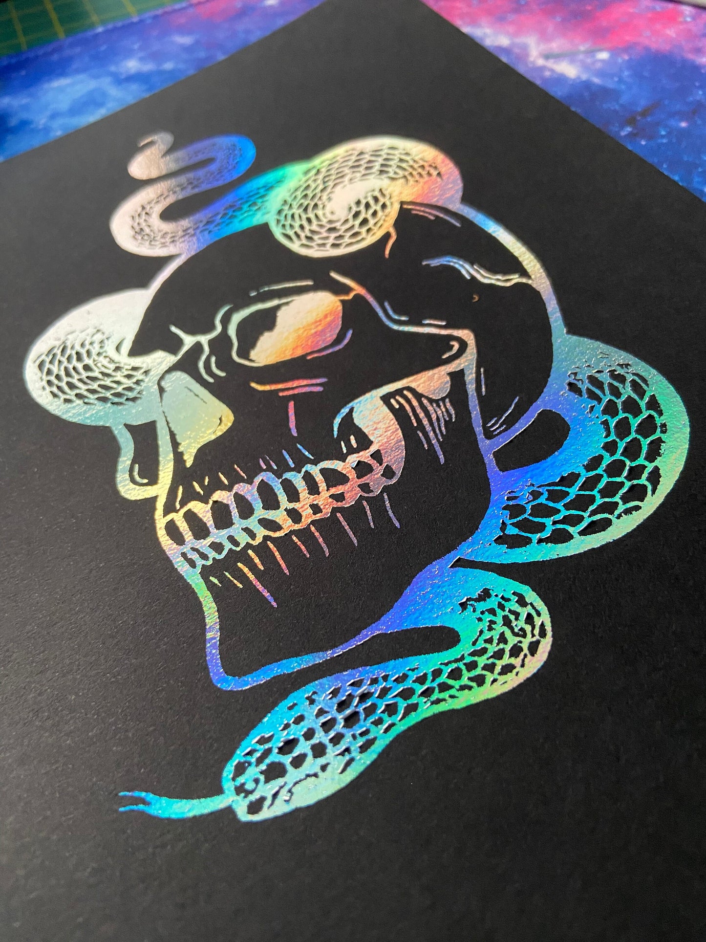 Skull and Snake Foiled Artwork | Gothic Wall Art | Skull Print