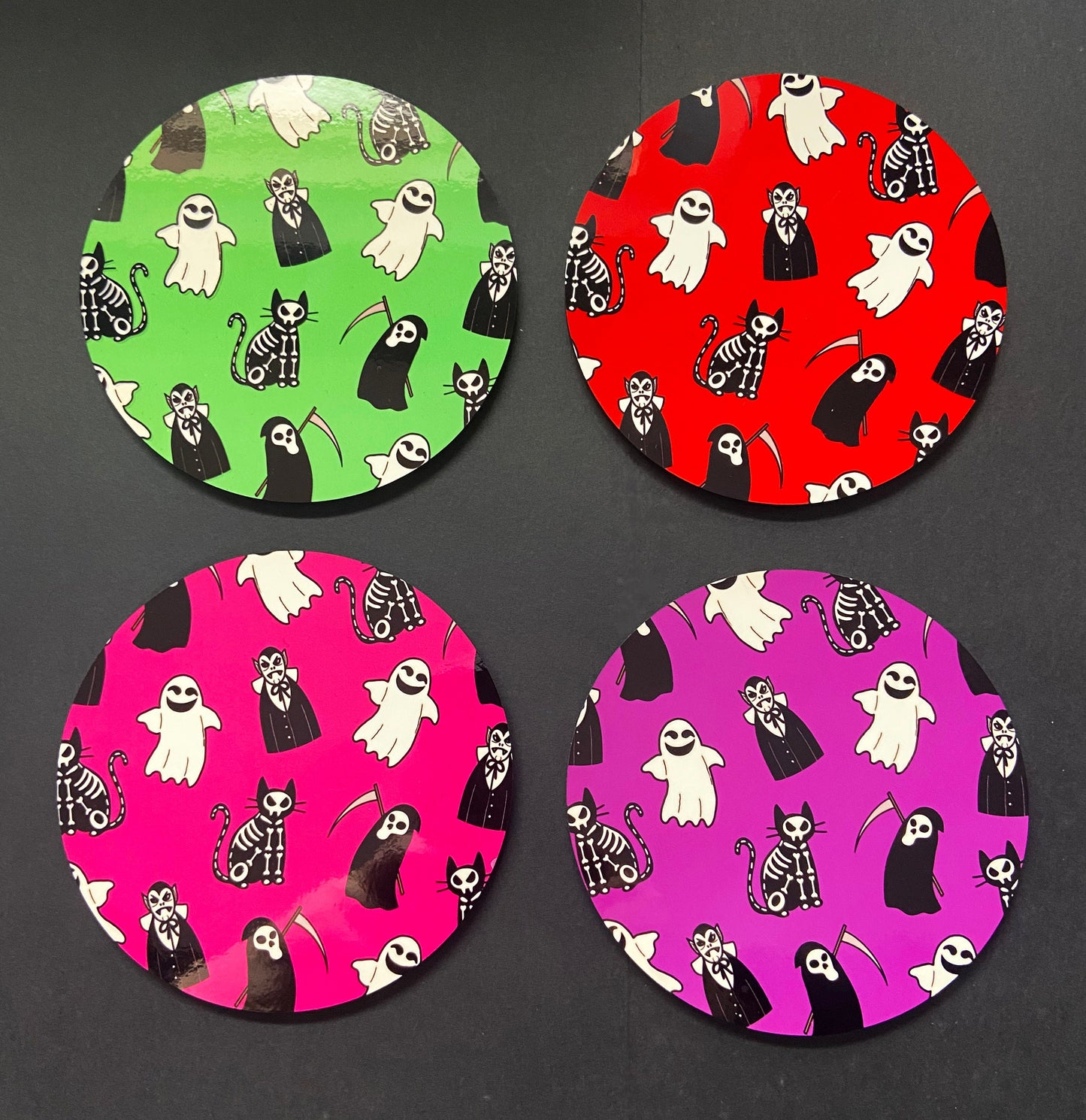 4 Pack Spooky Coasters | Halloween | Ghosts, Vampires, Cats, Grim Reaper