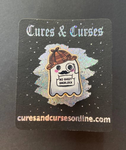 Cute Ghost Sherlock wooden pin |35mm approx wooden pin badge with rubber clutch