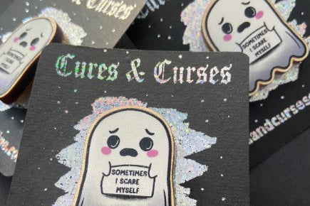 Cute Ghost Pin Sometimes I Scare myself |35mm approx wooden pin badge with rubber clutch
