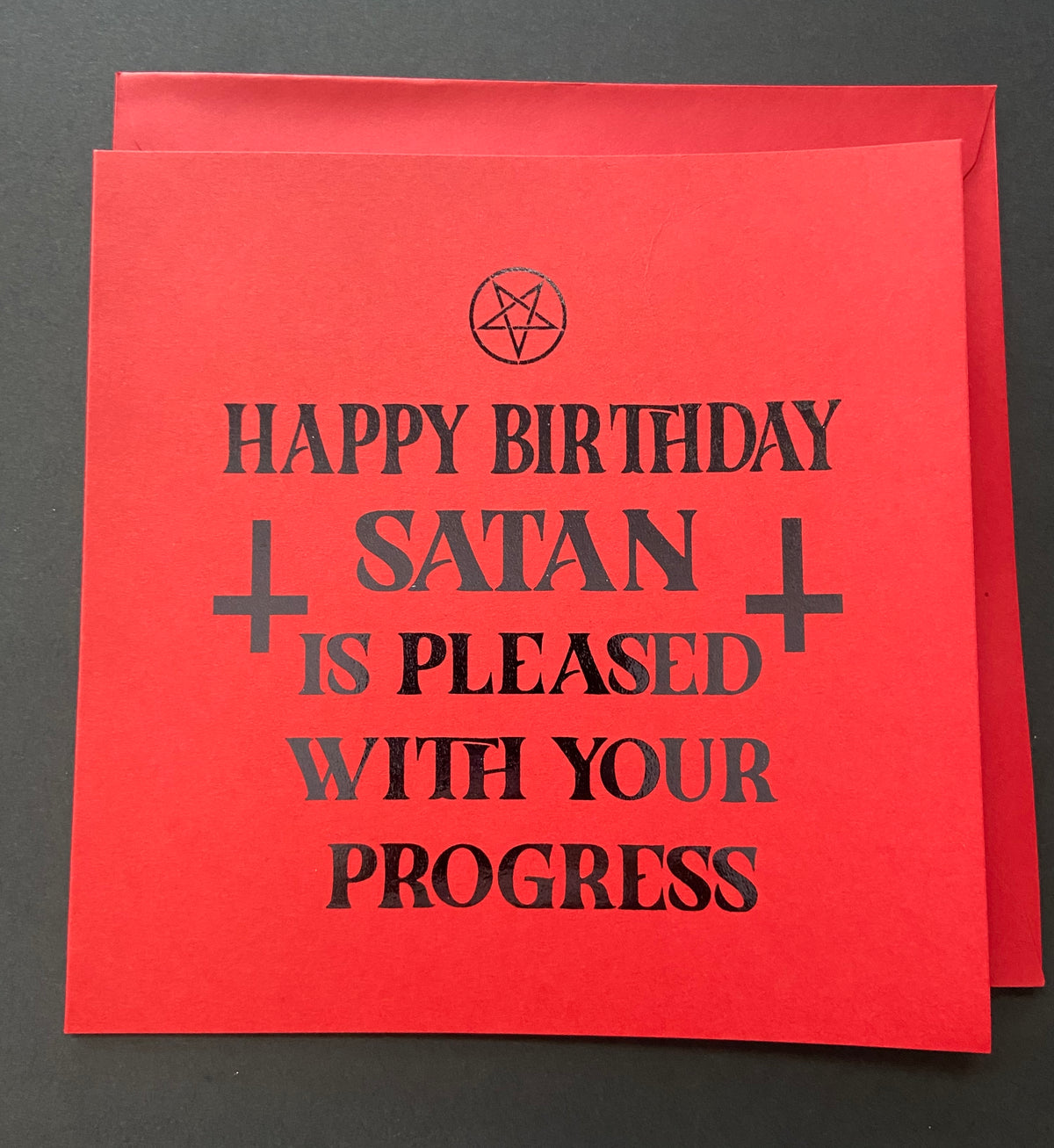 Satan is pleased with your progress birthday card