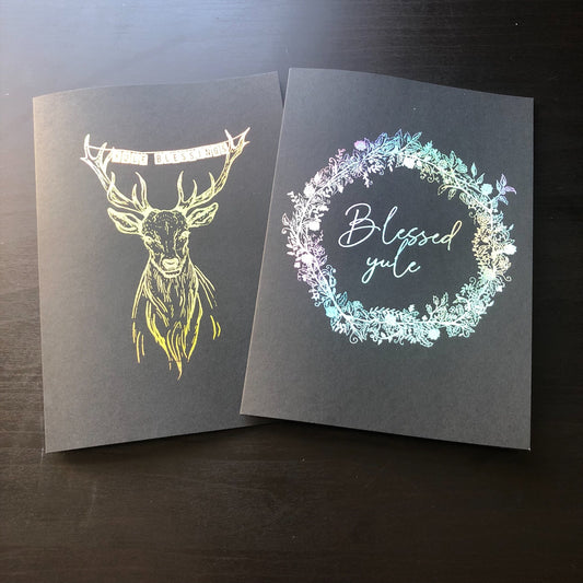 Yule cards - 2 pack | Stag & Yule Wicca Wreath | Pagan Xmas cards